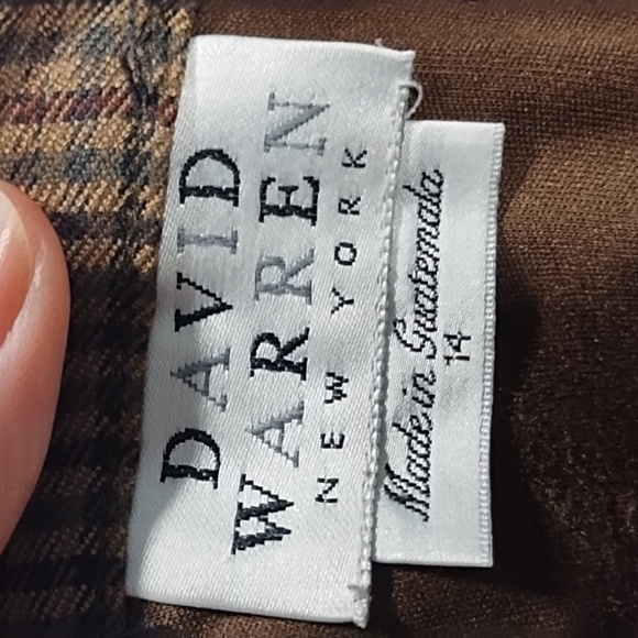 David Warren Skirt Stretch Waistband Open Front Slit Zipper Browns Lined Size 14 - Picture 2 of 9